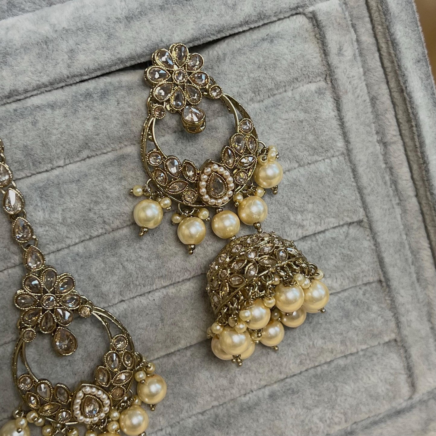 Champagne & Antique Gold Full Bridal set Indian/ Pakistani Style/ Wedding/ Fashion Jewellery/ Necklace set