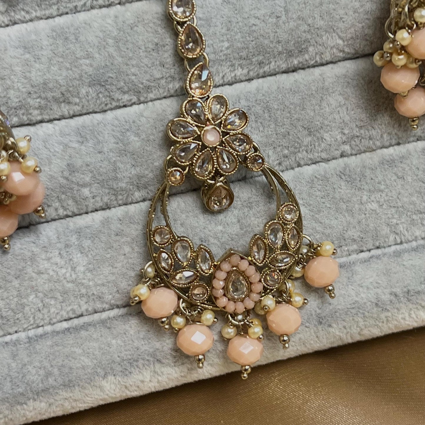 Peach & Champagne Bridal Set/ Pakistani Style With Choker, Necklace, Earring/Mala/ Long Necklace/ Haar/ Jhumar/ Jhoomar/Wedding