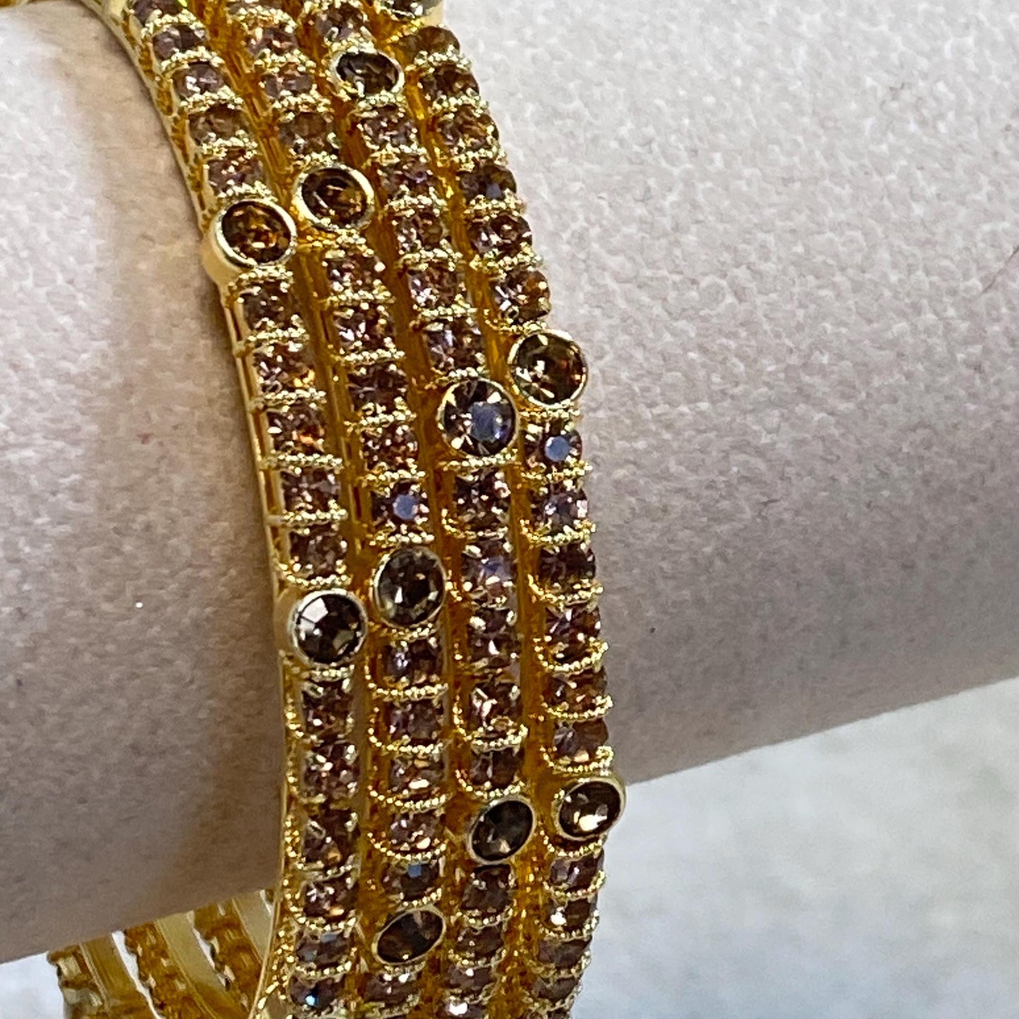 Set of 4 Rhinestone Bangles - Antique Gold Base/ Golden Stones Indian/ Pakistani/Jewelley/ Fashion Bracelet/2.8 only / Choose Colour