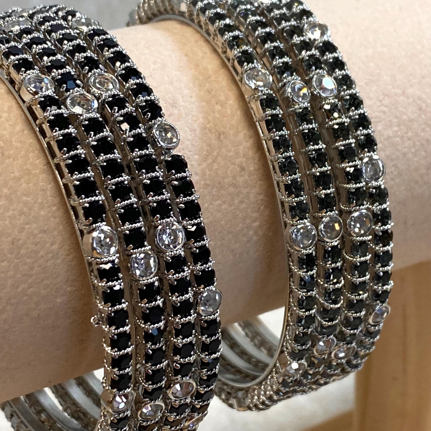 Set of 4 Rhinestone Bangles - Silver Base/ Indian/ Pakistani/Jewelley/ Fashion Bracelet/2.8 only / Choose Colour