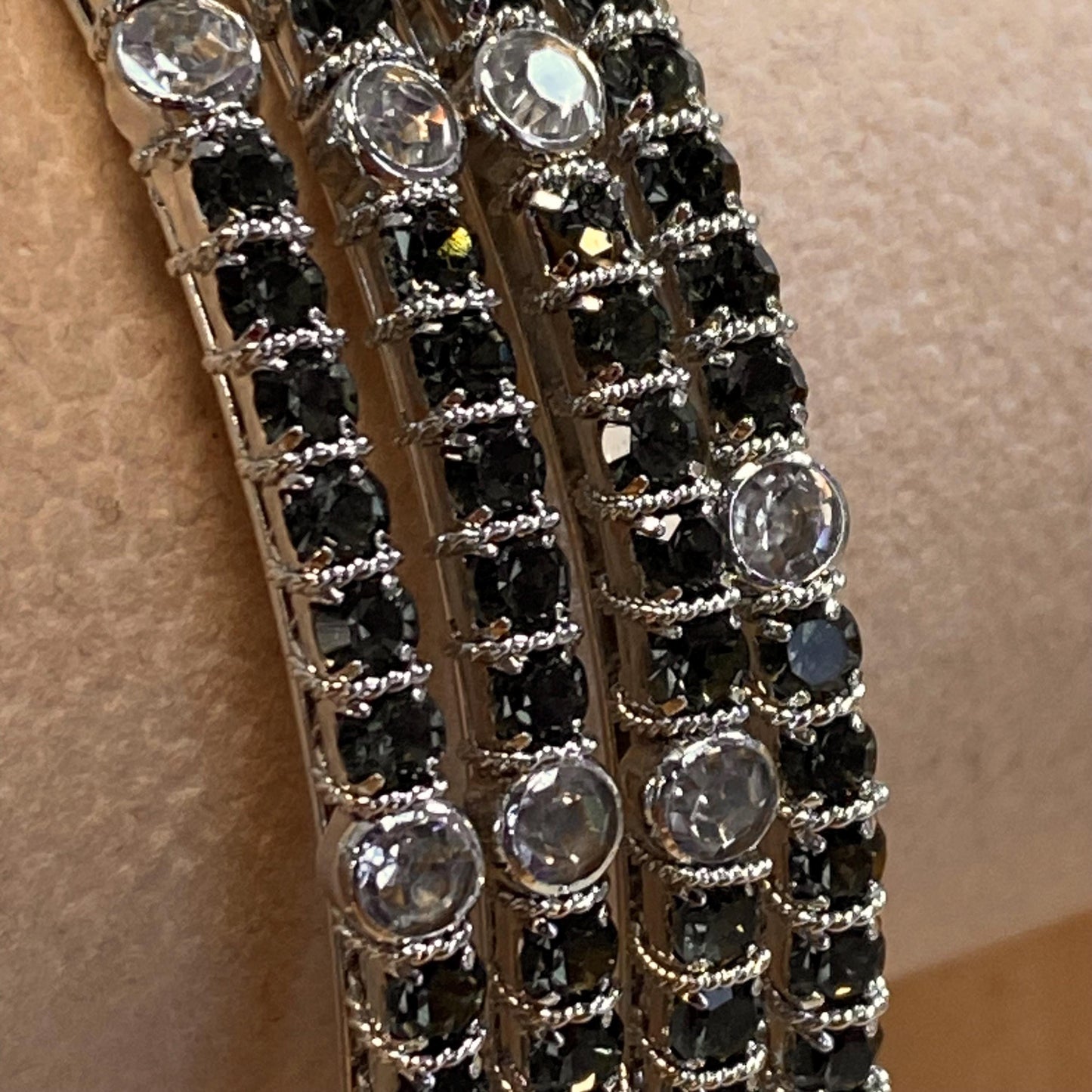 Set of 4 Rhinestone Bangles - Silver Base/ Indian/ Pakistani/Jewelley/ Fashion Bracelet/2.8 only / Choose Colour