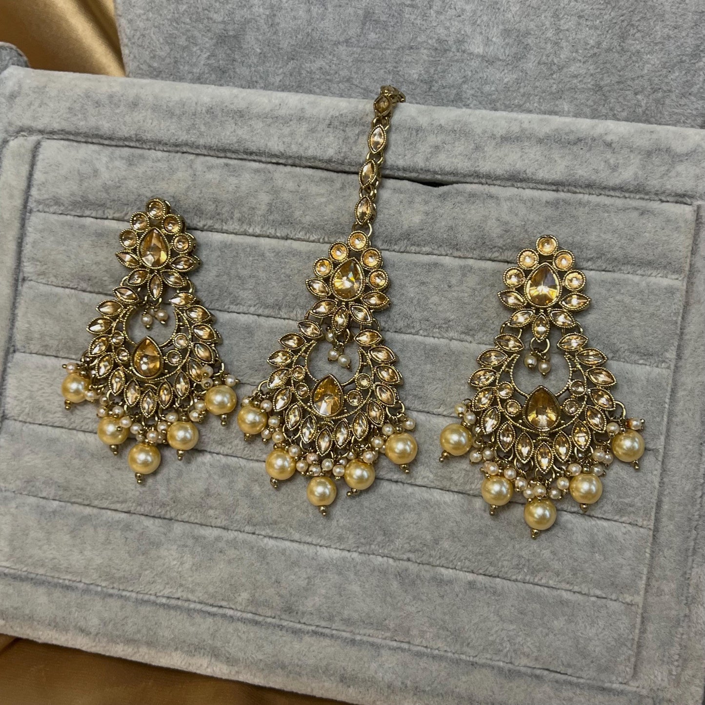 Mirror Necklace Set - Gold Ball Earring/ Tikka/ Tikli/ Indian/ Pakistani/Fashion Jewellery/ Gift for Women