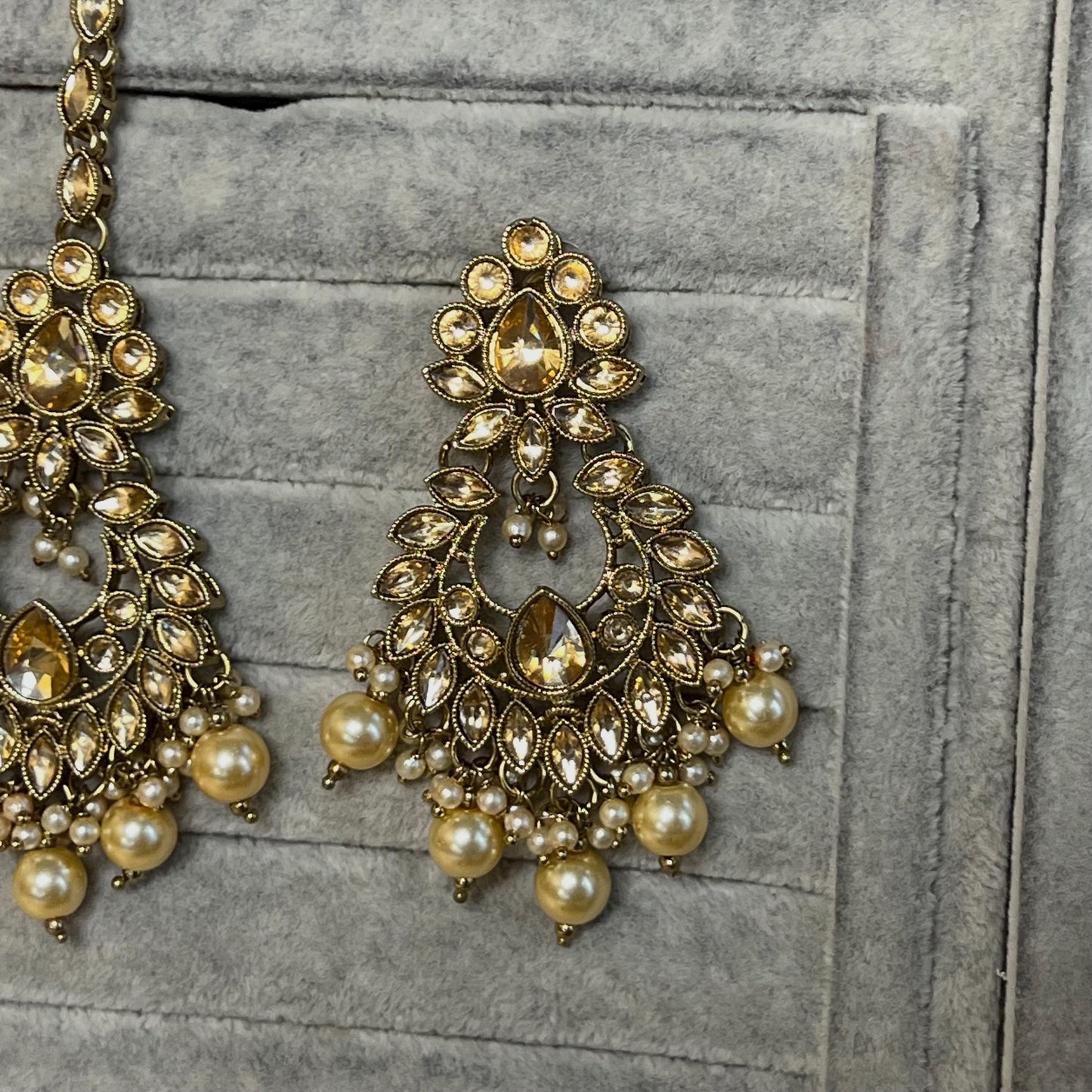 Mirror Necklace Set - Gold Ball Earring/ Tikka/ Tikli/ Indian/ Pakistani/Fashion Jewellery/ Gift for Women