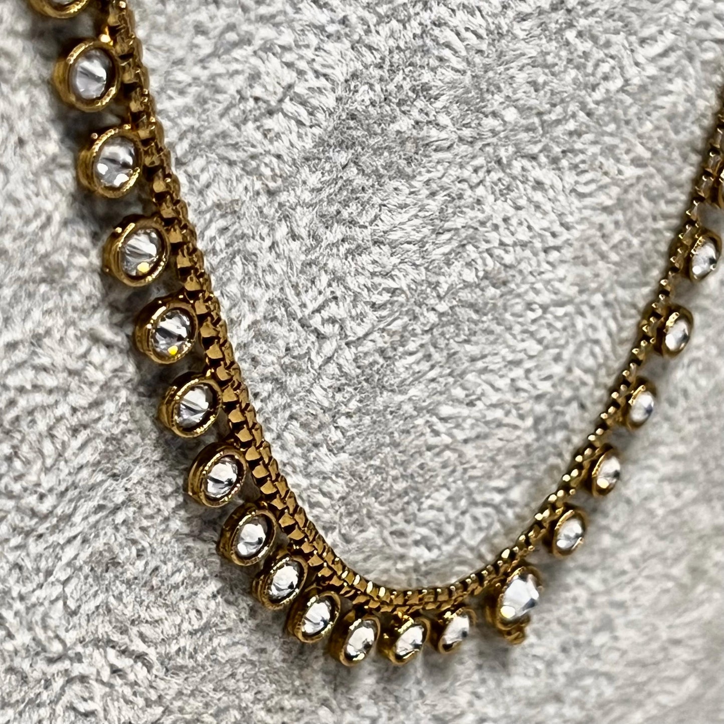 Champagne or Clear Long Necklace and Earring set/Antique Gold with Zircon Crystal and Stud earring. No Tikka/ Pakistani/ Indian Fashion Set