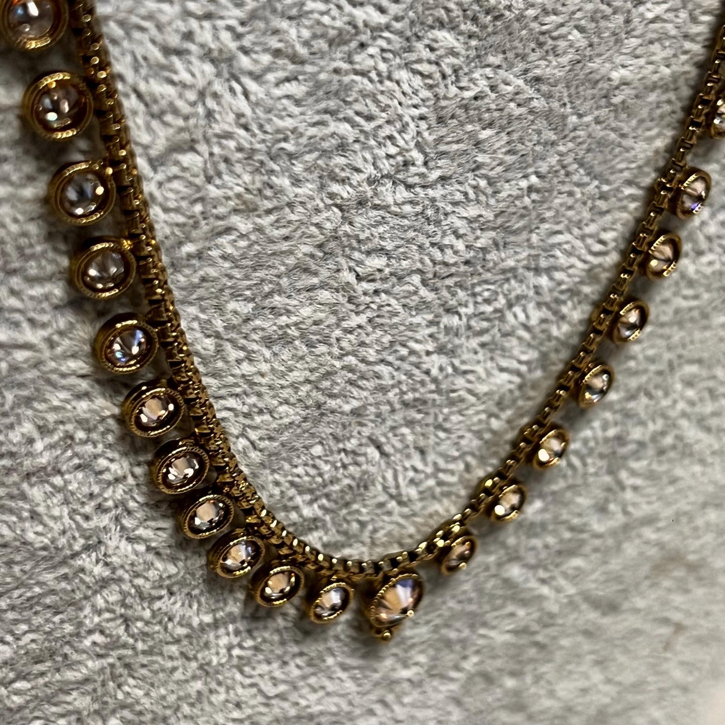 Champagne or Clear Long Necklace and Earring set/Antique Gold with Zircon Crystal and Stud earring. No Tikka/ Pakistani/ Indian Fashion Set