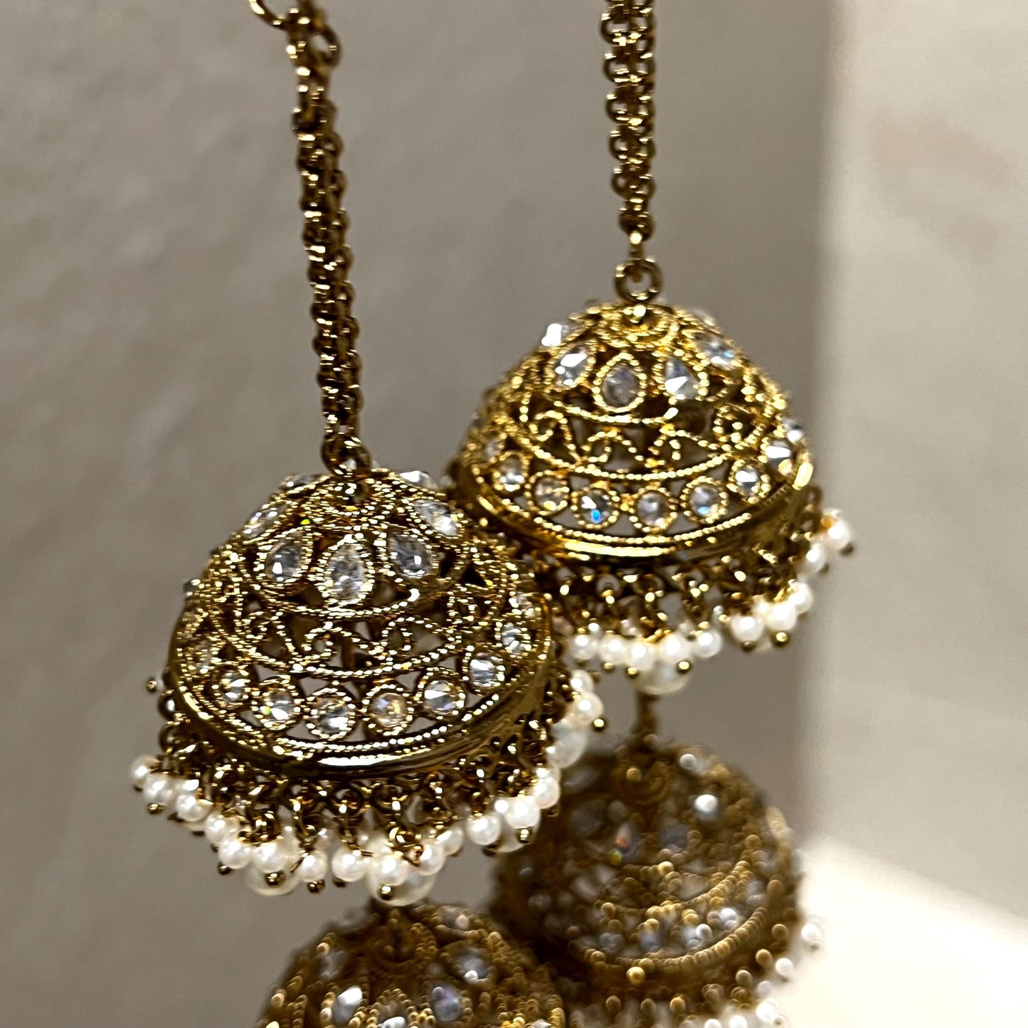 Kaleera (Pair) Antique Gold with Clear Zircon Crystals. Adjustable one size fits all