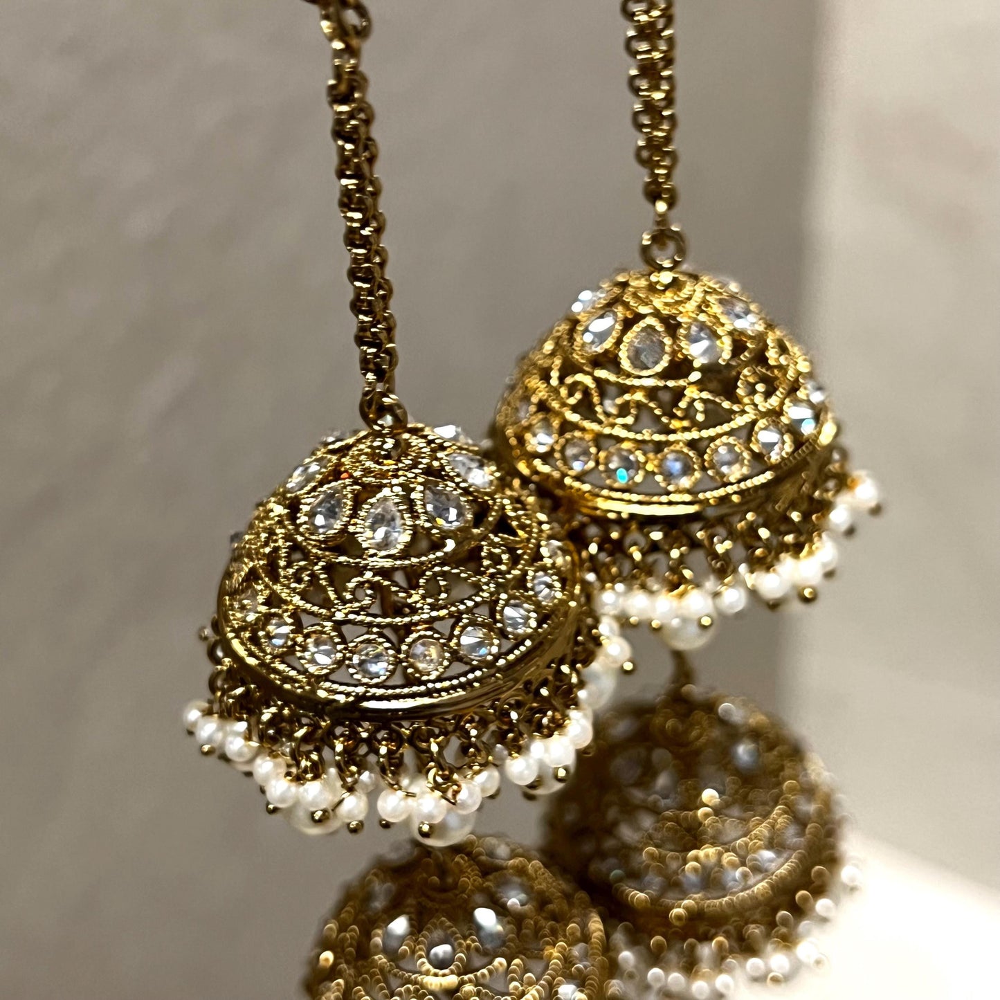 Kaleera (Pair) Antique Gold with Clear Zircon Crystals. Adjustable one size fits all