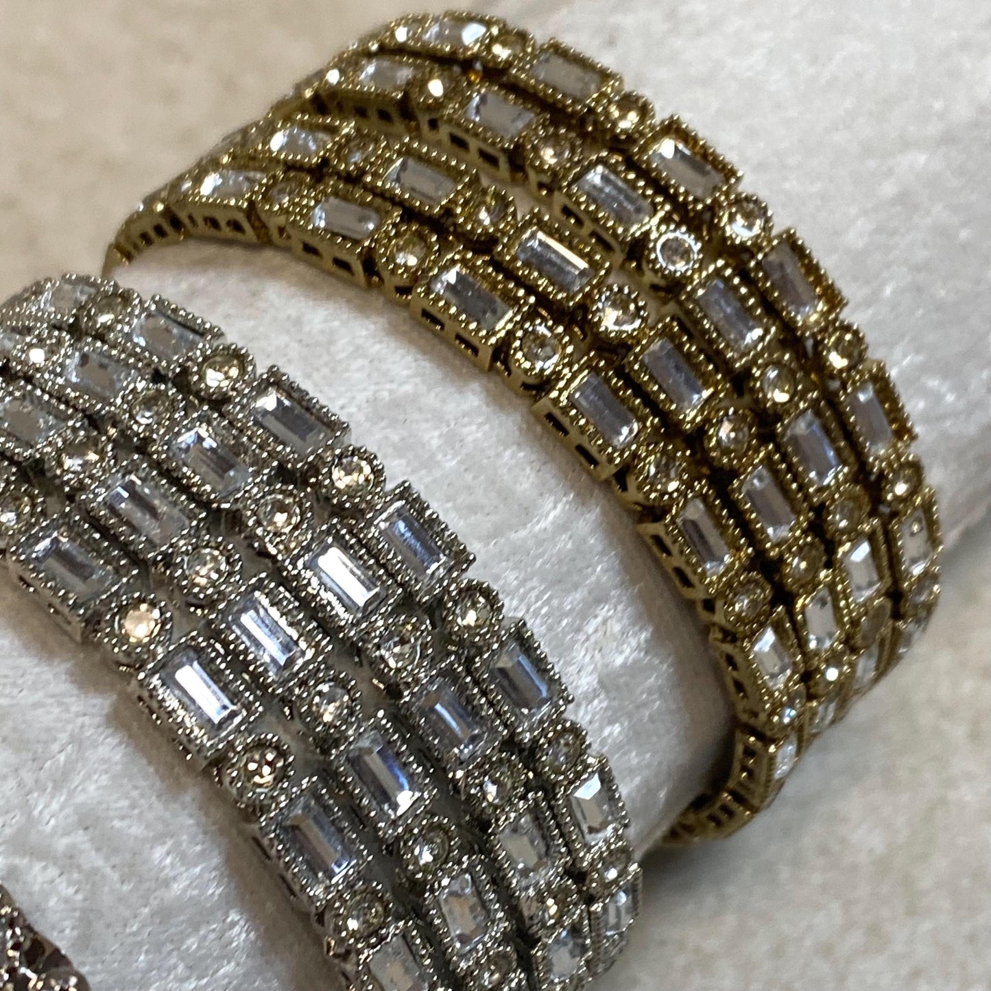 Set of 4 Antique Gold or Silver Rhinestone Mirror Design Handmade Bangle in 2.4/Indian Pakistani Jewellery Fashion Bangles
