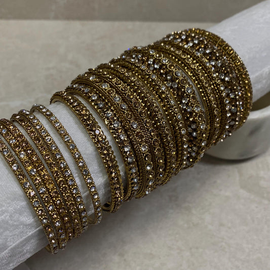 Assortment of Statement Bangle - Antique Gold Base Golden Rhinestones/ Zircon Crystal Indian/ Pakistani/Jewelley/ Fashion Bracelet/2.8 only