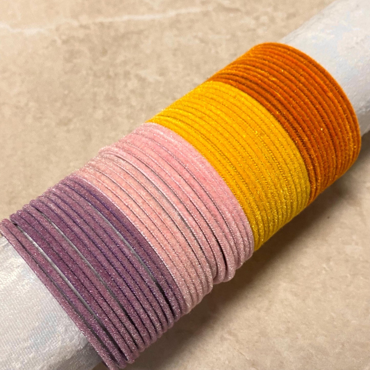 Set of 12 Velvet detail Bangle/2.8 Small Bangle Set/Indian/ Pakistani/Jewelley/ Choose colour/ Pink /Lilac/ Orange/ Yellow
