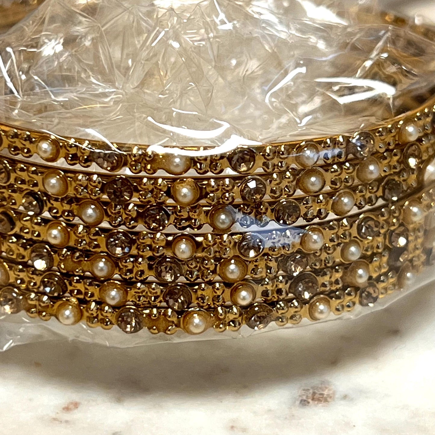 Set of 8 Rhinestone Bangles - Antique Gold Base/ Golden Stones Indian/ Pakistani/Jewelley/ Fashion Bracelet/2.6 only / Choose Colour