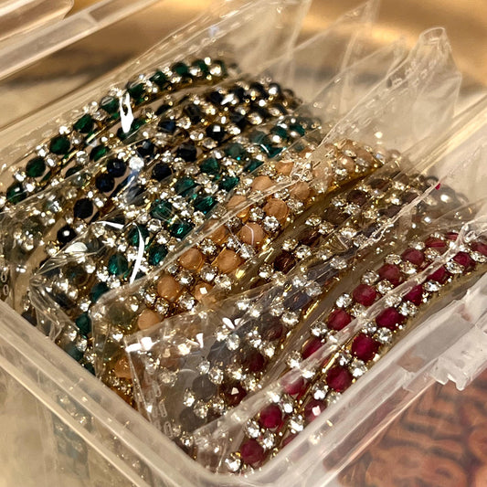 Set of 2 Rhinestone Bangles - Antique Gold Base/ Golden Stones Indian/ Pakistani/Jewelley/ Fashion Bracelet/2.6 only / Choose Colour