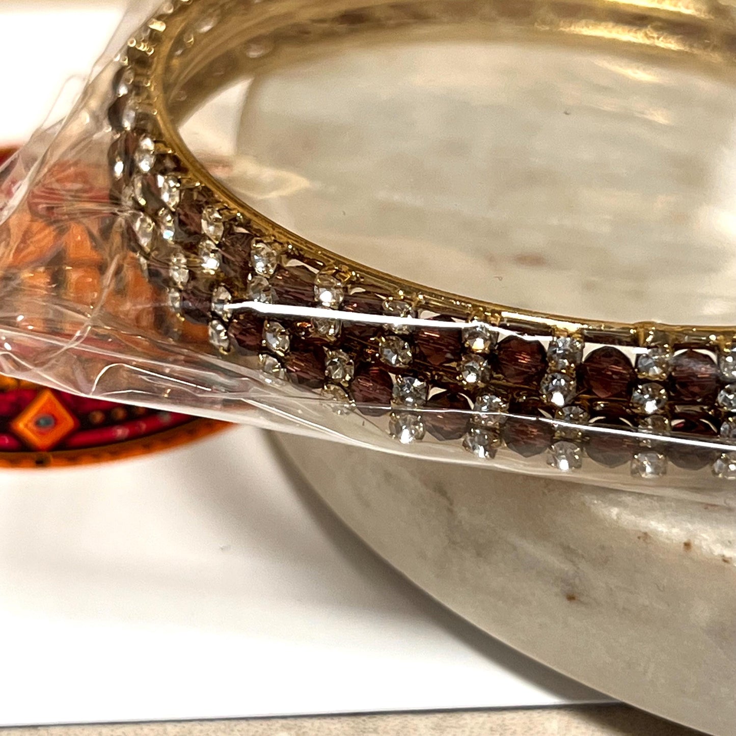 Set of 2 Rhinestone Bangles - Antique Gold Base/ Golden Stones Indian/ Pakistani/Jewelley/ Fashion Bracelet/2.6 only / Choose Colour