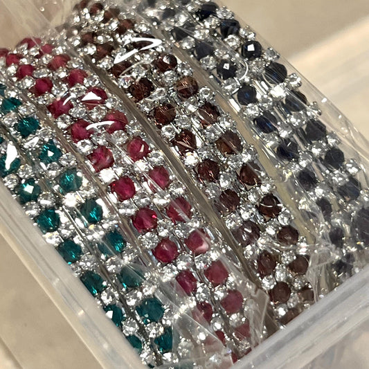 Set of 2 Rhinestone Bangles - Silver Base and Rhinestone ones Indian/ Pakistani/Jewelley/ Fashion Bracelet/2.6 only / Choose Colour