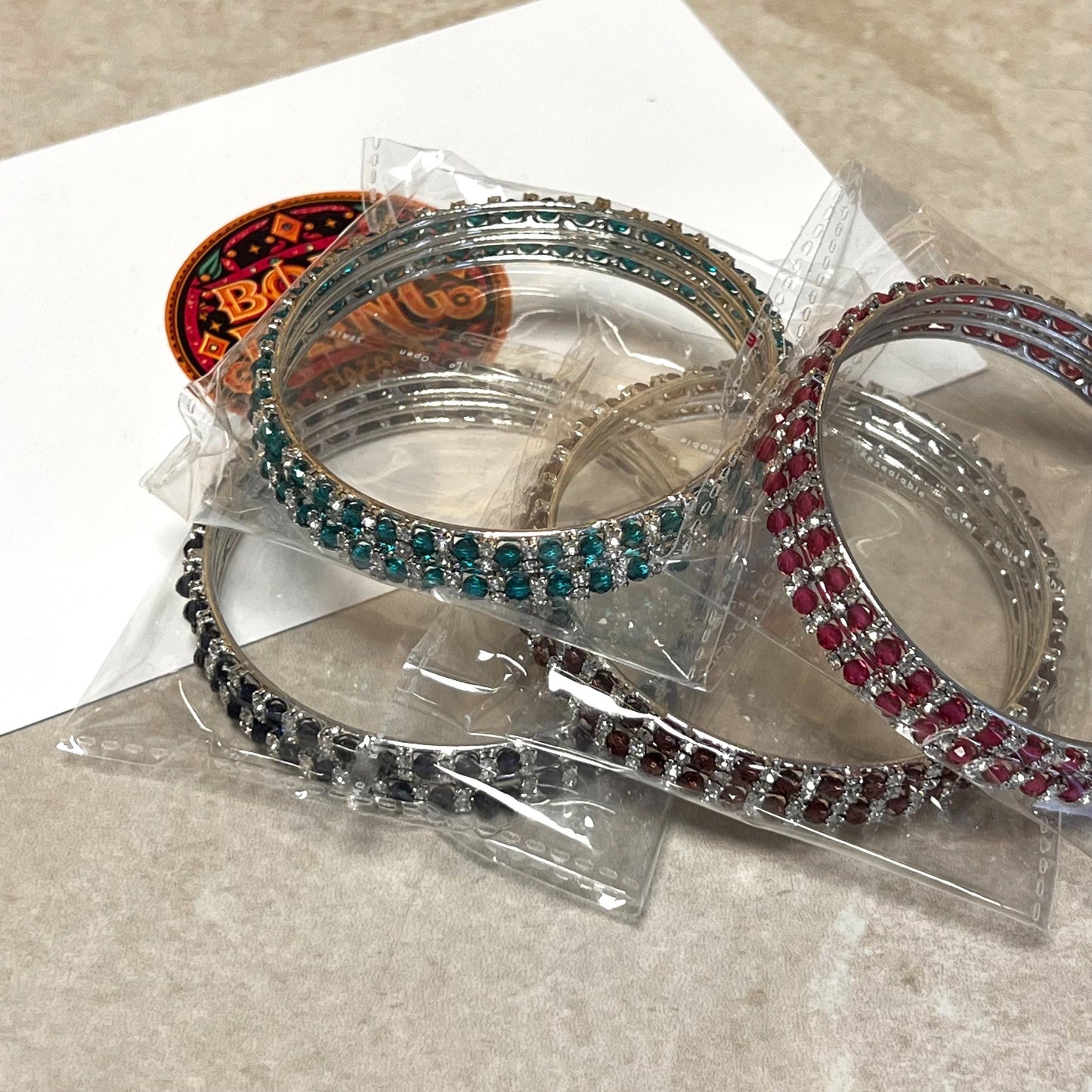 Set of 2 Rhinestone Bangles - Silver Base and Rhinestone ones Indian/ Pakistani/Jewelley/ Fashion Bracelet/2.6 only / Choose Colour