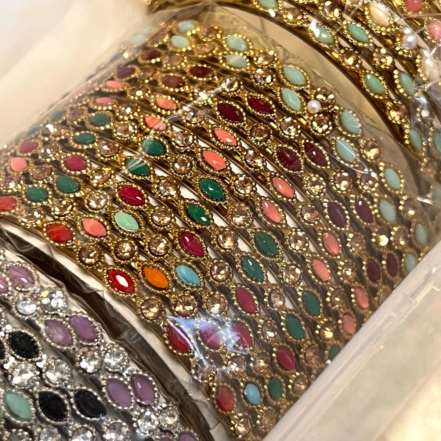 Assortment of Colour Bangle Set - Antique Gold/ Silver with Rhinestones/ Indian/ Pakistani/Jewelley/ Fashion Bracelet/2.6 only/Pick Colour