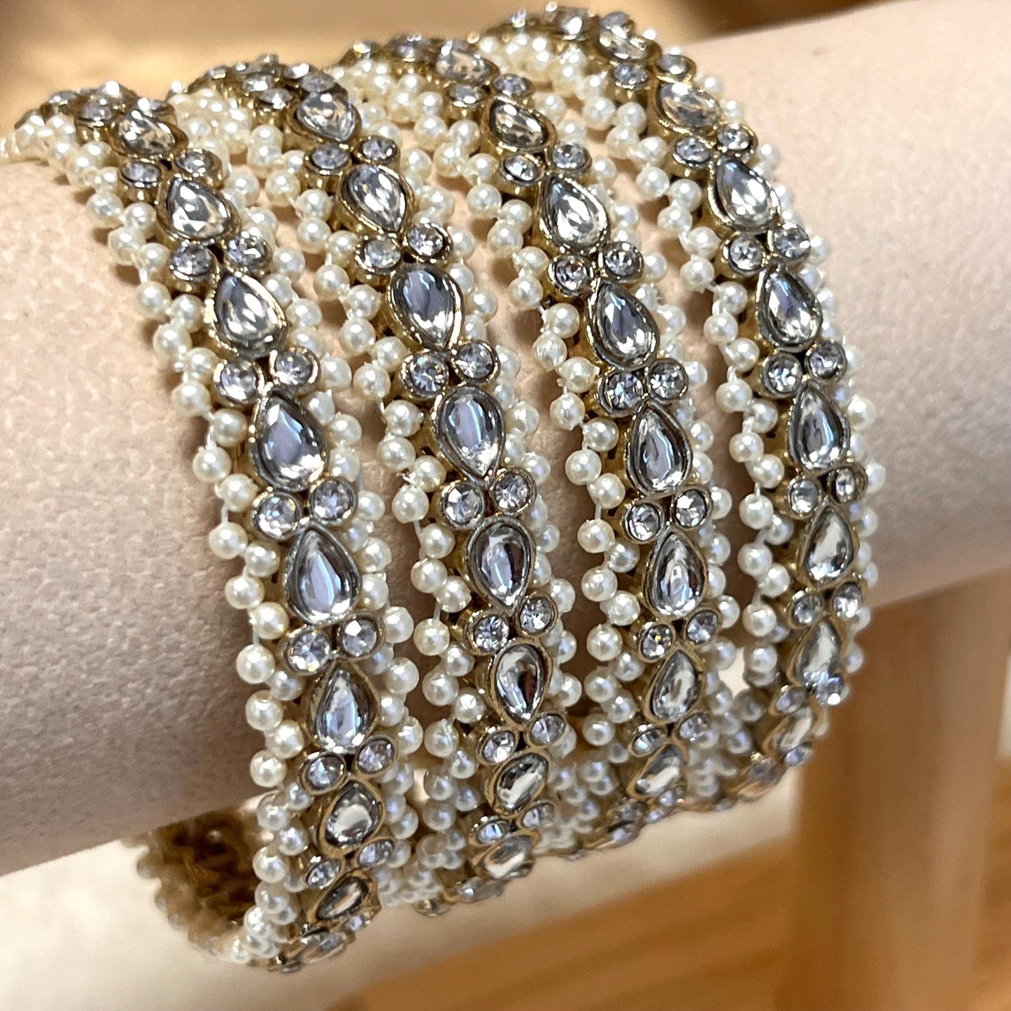 Set of 4 Clear Pearl Bangles/Indian/ Pakistani/Jewelley/ Fashion Bracelet/ 2.6 only