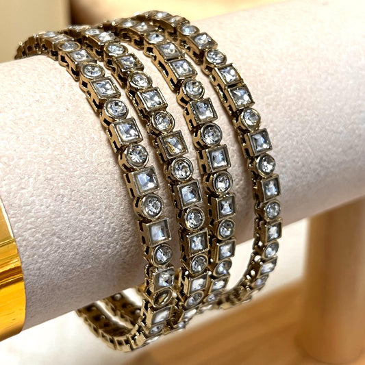 Set of 4 Antique Gold Clear/ Bangles/Indian/ Pakistani/Jewelley/ Fashion Bracelet/ 2.6 only