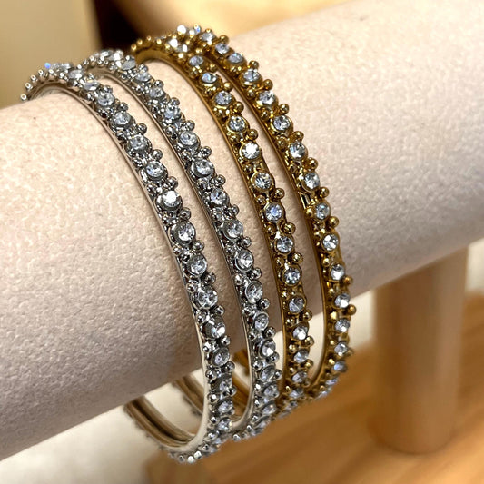 Set of 4 Antique Gold Clear and Silver Rhinestone/ Bangles/Indian/ Pakistani/Jewelley/ Fashion Bracelet/ 2.8 only
