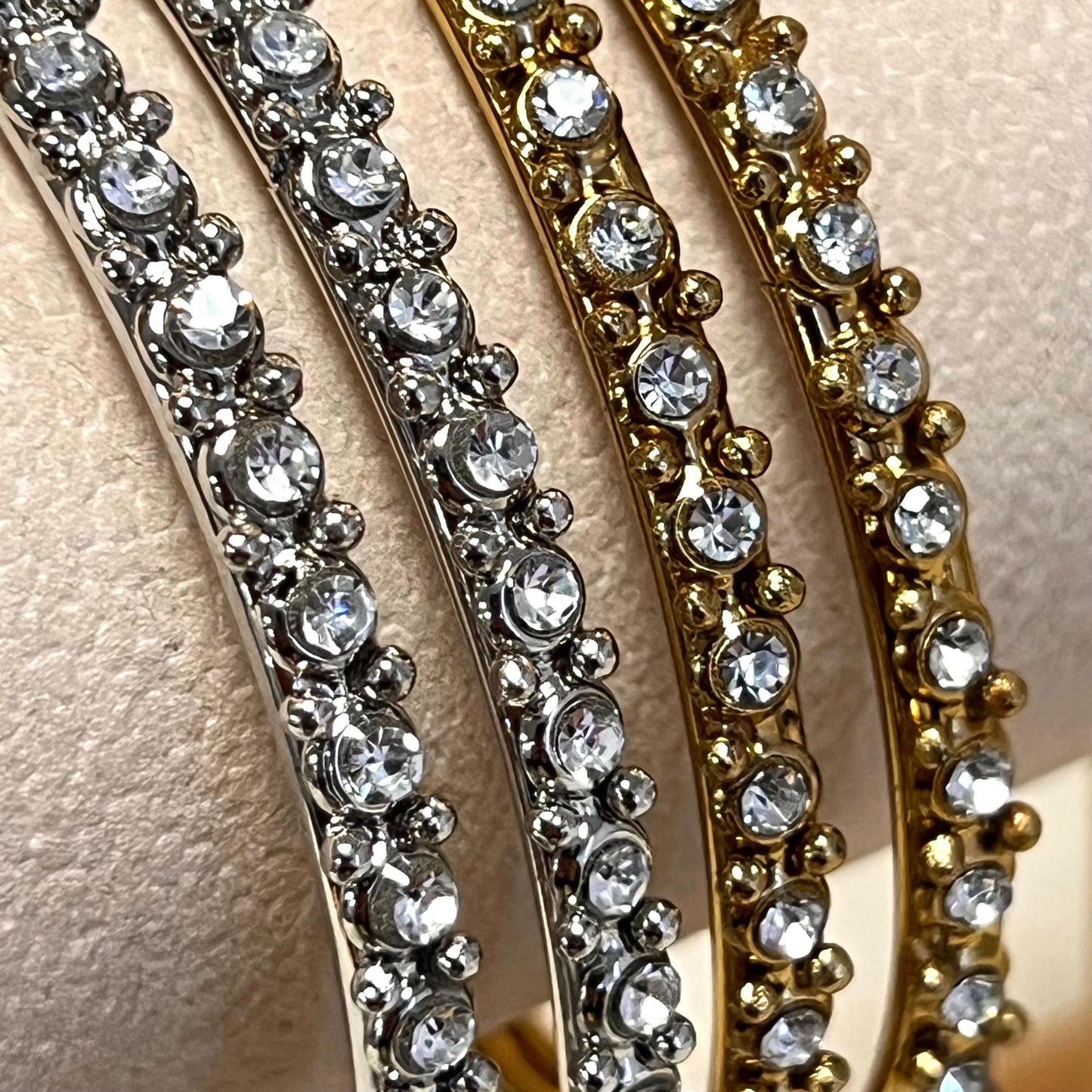 Set of 4 Antique Gold Clear and Silver Rhinestone/ Bangles/Indian/ Pakistani/Jewelley/ Fashion Bracelet/ 2.8 only