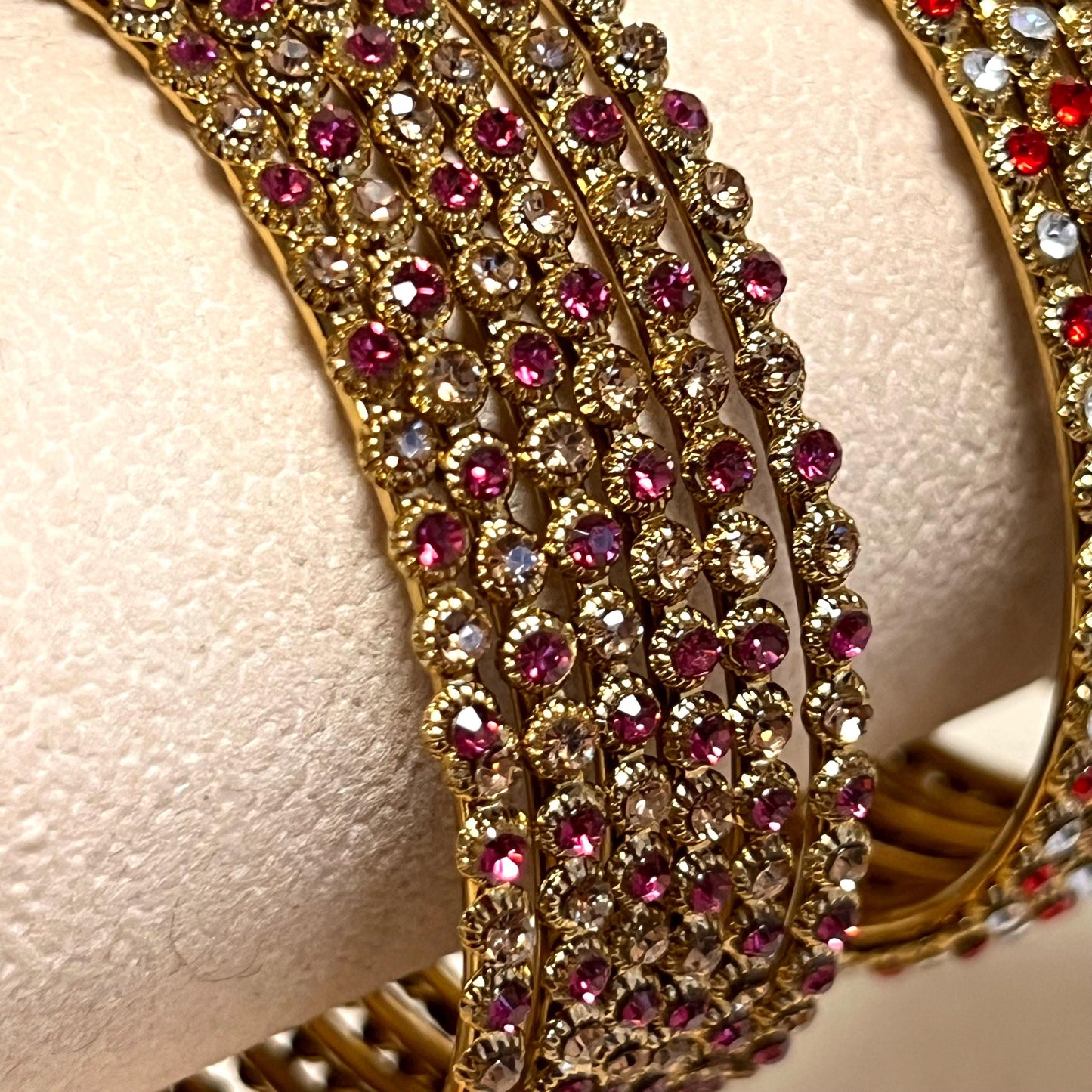 Set of 6 Rhinestone Bangles - Antique Gold Base/ Golden/ Silver Stones Indian/ Pakistani/Jewelley/ Fashion Bracelet/2.6 only / Choose Colour