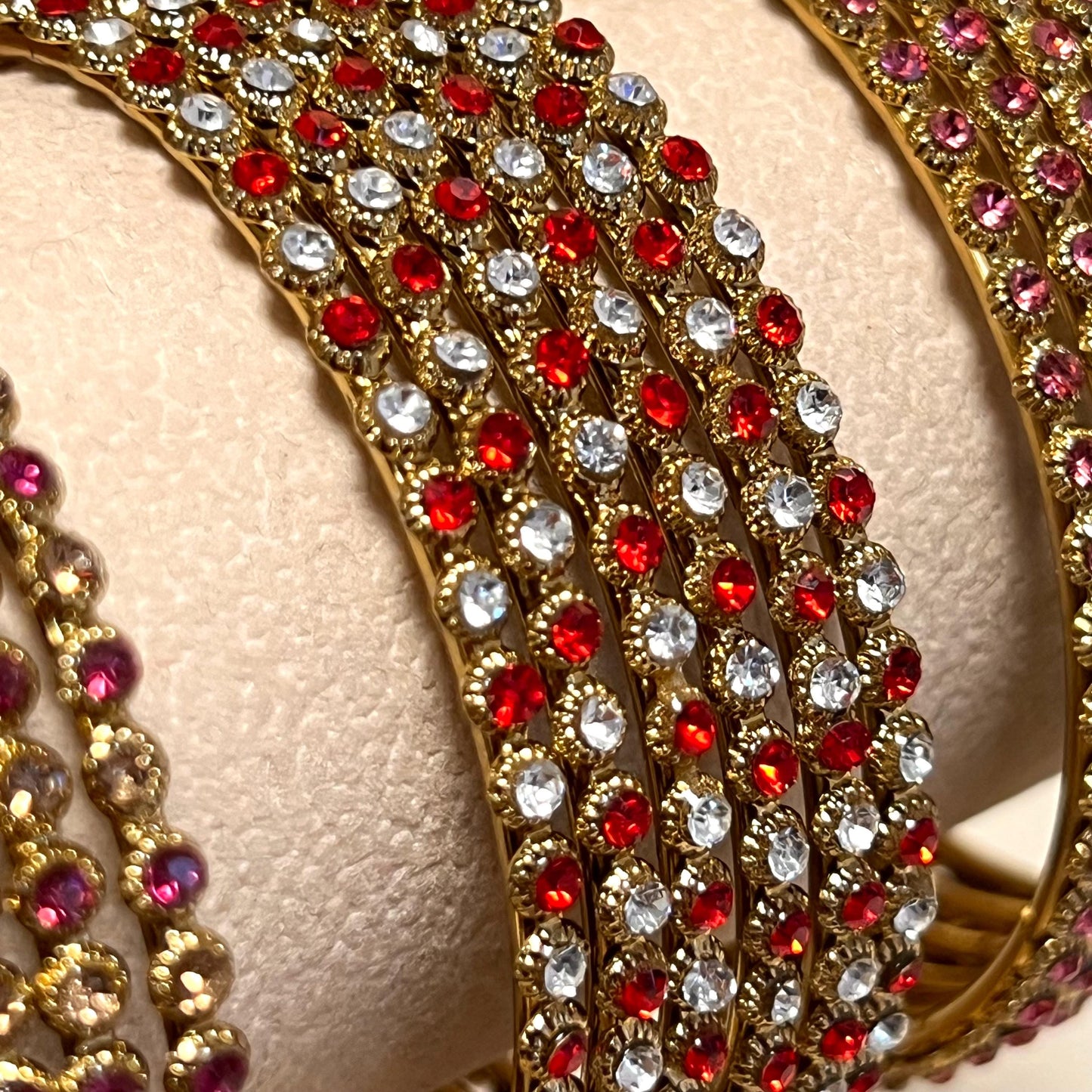 Set of 6 Rhinestone Bangles - Antique Gold Base/ Golden/ Silver Stones Indian/ Pakistani/Jewelley/ Fashion Bracelet/2.6 only / Choose Colour