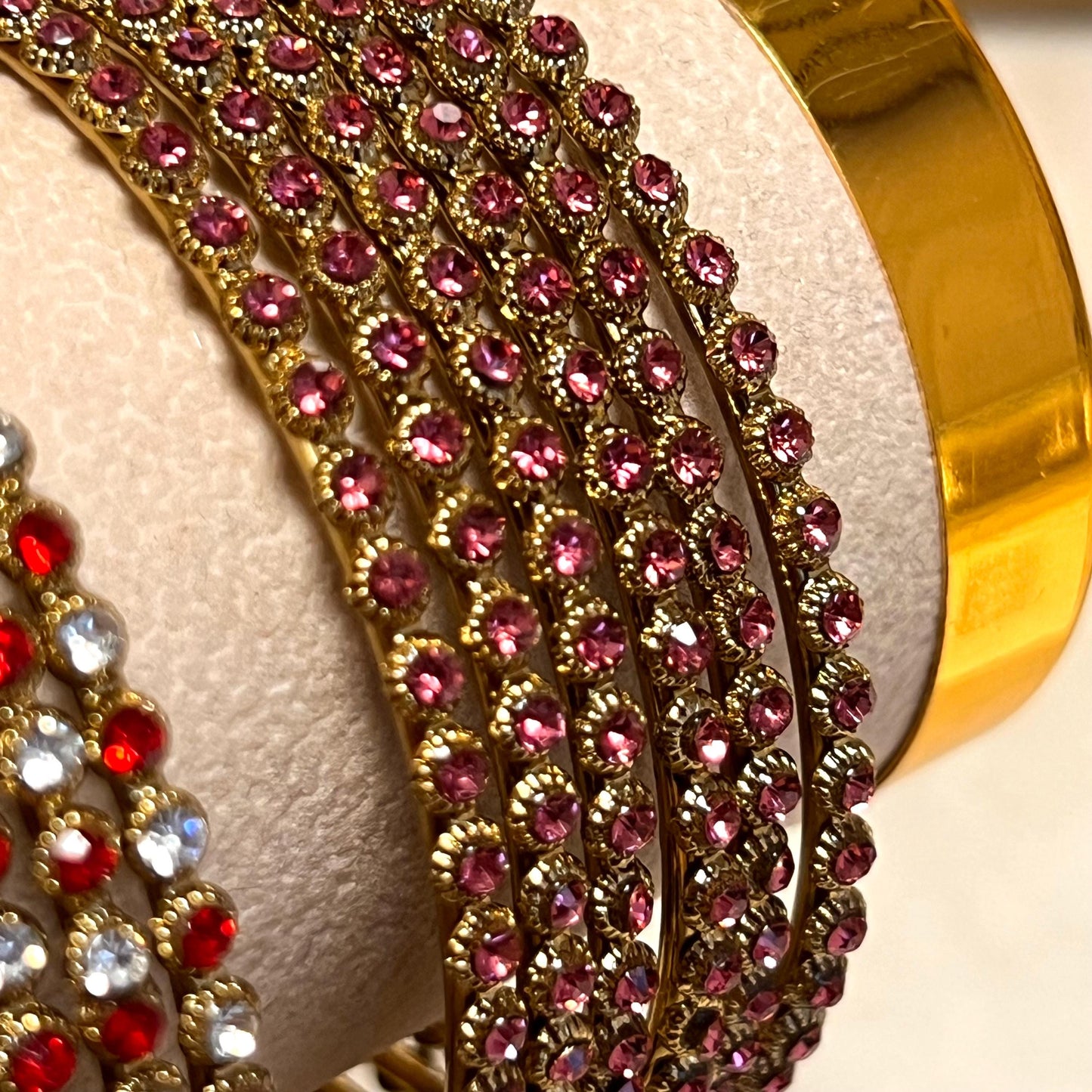 Set of 6 Rhinestone Bangles - Antique Gold Base/ Golden/ Silver Stones Indian/ Pakistani/Jewelley/ Fashion Bracelet/2.6 only / Choose Colour