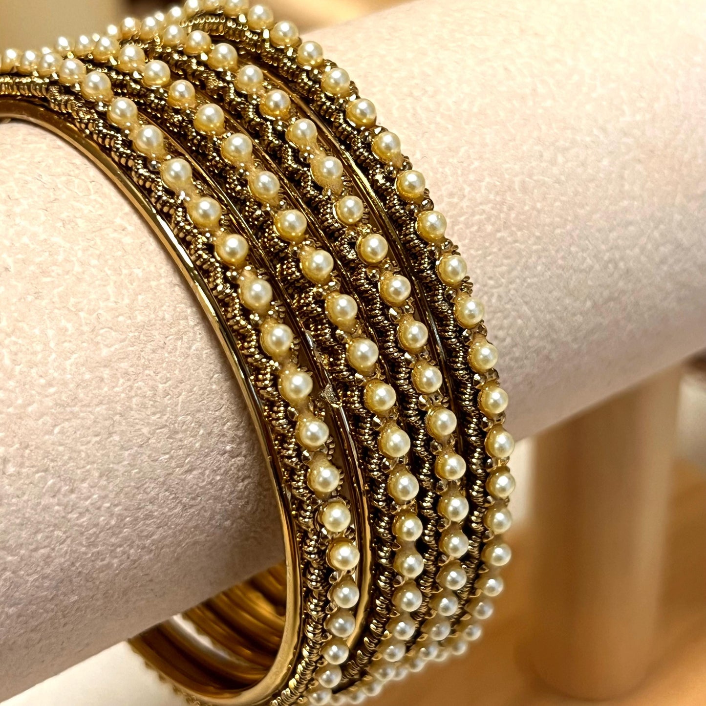 Set of 4 Golden Pearl Bangles/Indian/ Pakistani/Jewelley/ Fashion Bracelet/ 2.8 only