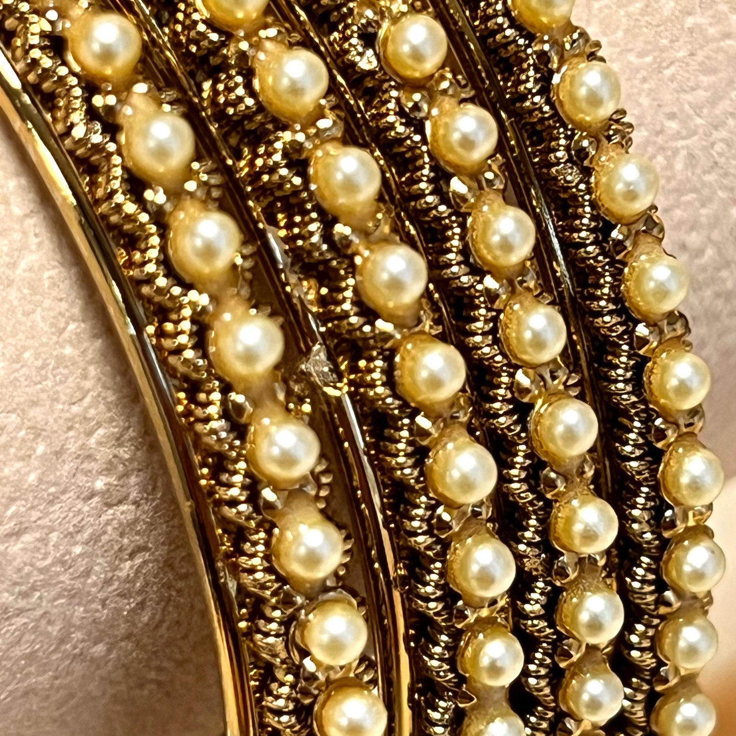 Set of 4 Golden Pearl Bangles/Indian/ Pakistani/Jewelley/ Fashion Bracelet/ 2.8 only