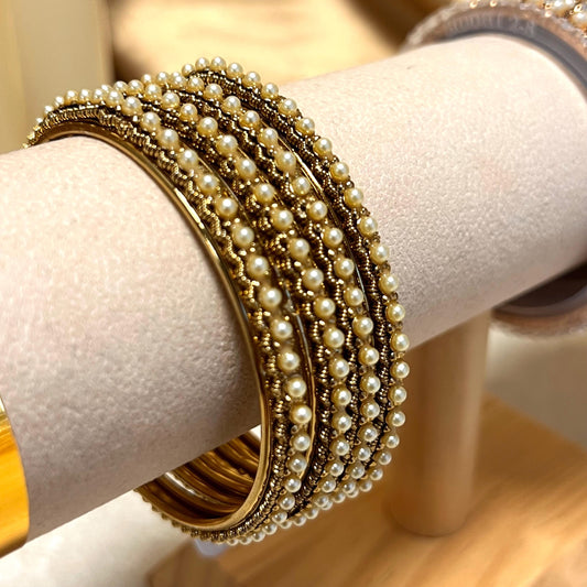 Set of 4 Golden Pearl Bangles/Indian/ Pakistani/Jewelley/ Fashion Bracelet/ 2.8 only