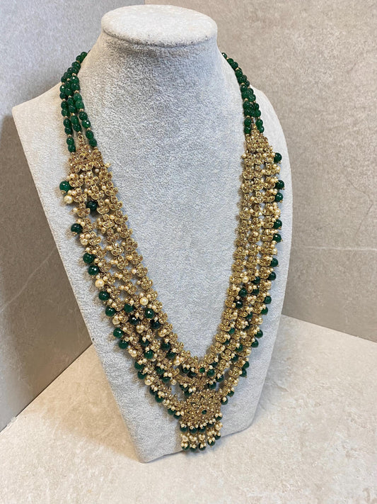 Green with Golden rhinestone Long Mala/ Haar/ Long Necklace/ Unique Style/ Indian/ Pakistani/Fashion Jewellery/ Gift for Women
