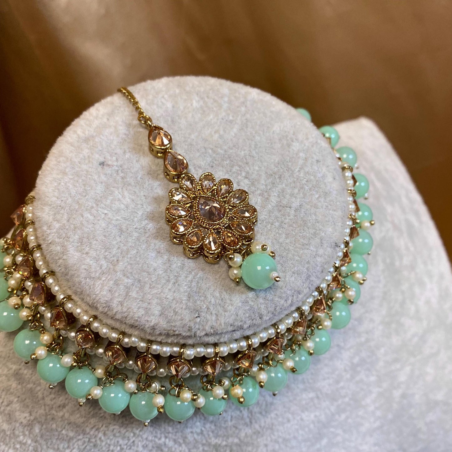 Crystal Choker Set - Mint Earring/ Tikka/ Tikli/ Indian/ Pakistani/Fashion Jewellery/ Gift for Women