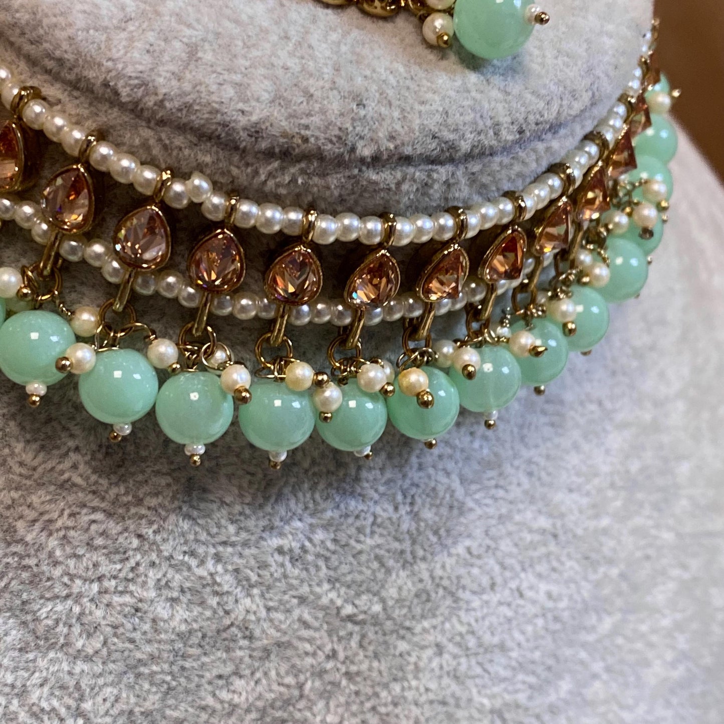 Crystal Choker Set - Mint Earring/ Tikka/ Tikli/ Indian/ Pakistani/Fashion Jewellery/ Gift for Women