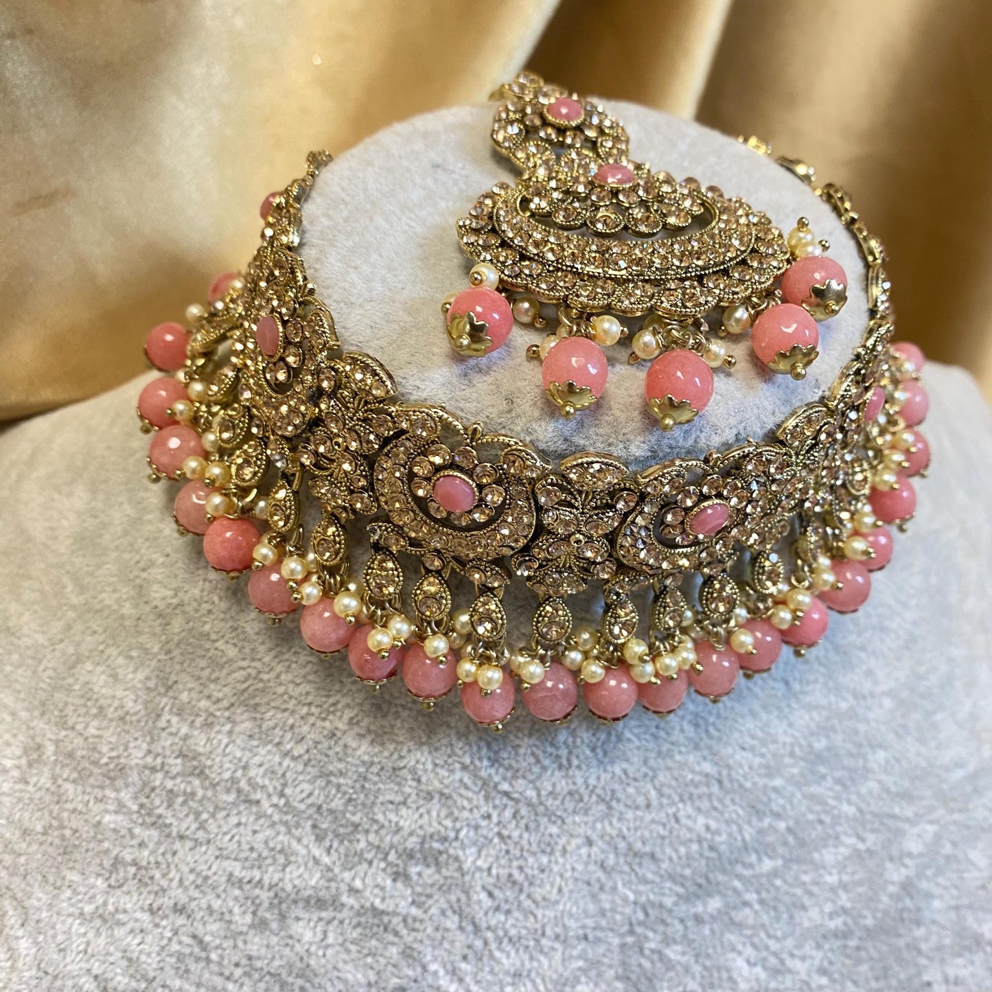 Pink Choker set Earring/ Tikka/ Tikli/ Indian/ Pakistani/Fashion Jewellery/ Gift for Women