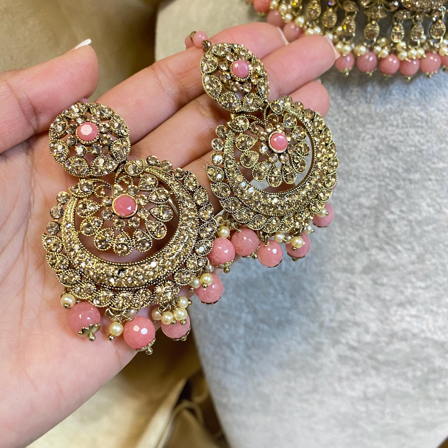 Pink Choker set Earring/ Tikka/ Tikli/ Indian/ Pakistani/Fashion Jewellery/ Gift for Women