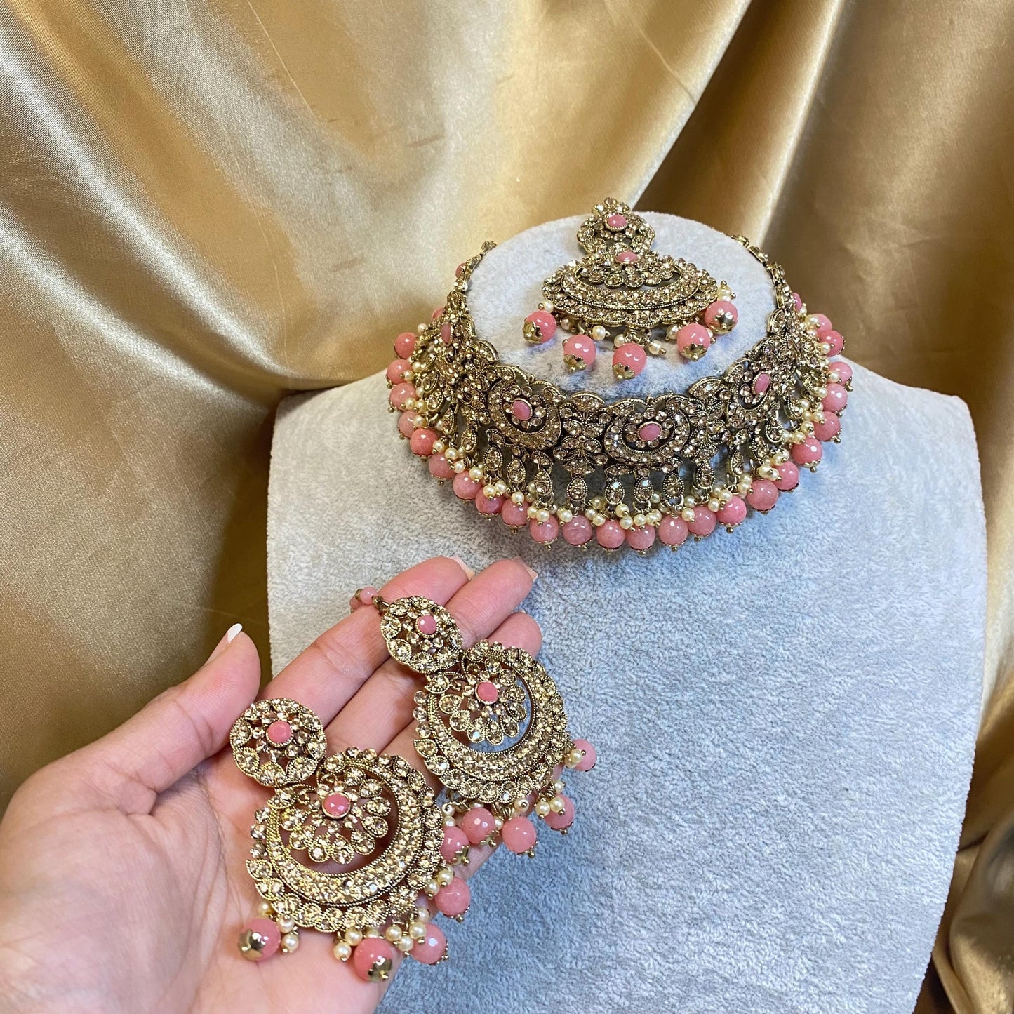 Pink Choker set Earring/ Tikka/ Tikli/ Indian/ Pakistani/Fashion Jewellery/ Gift for Women