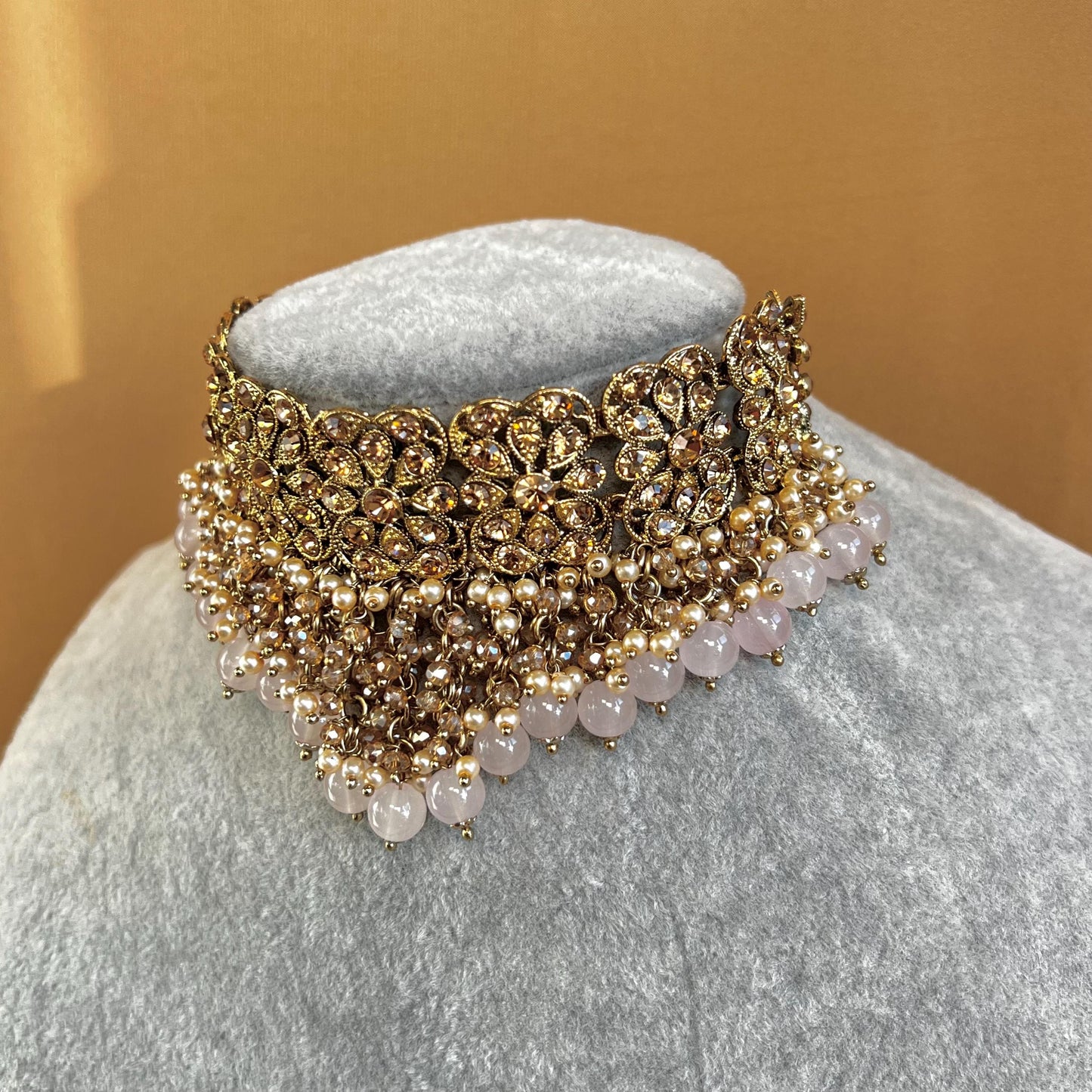 Pink & Golden Choker Set - Pink Earring/PinkTikka/Indian/ Pakistani/Fashion Jewellery/ Gift for Women