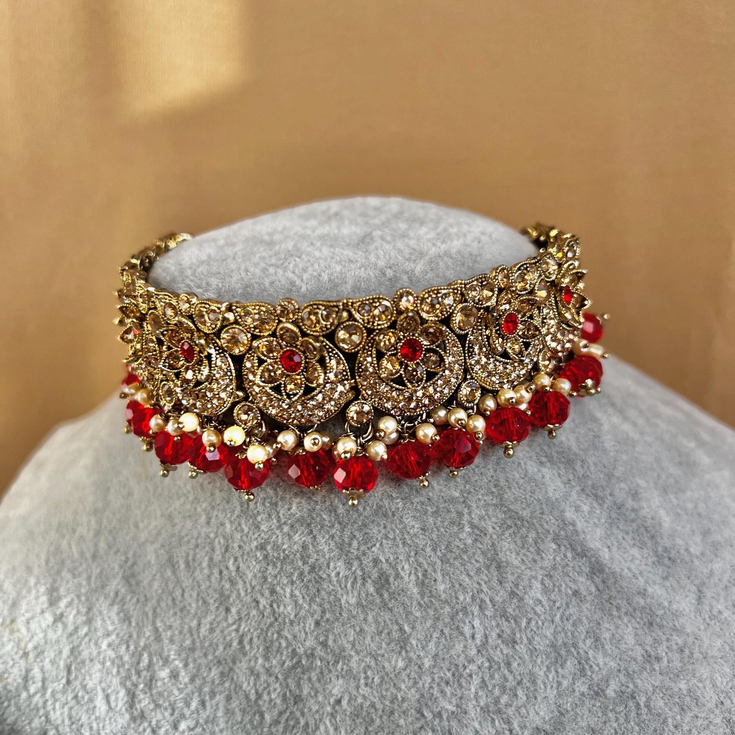 Red & Golden Choker Set/Red Indian Jewellery/ Red Chokers/Indian Jewellery/ Pakistani Jewellery/Fashion Jewellery/ Gift for Women