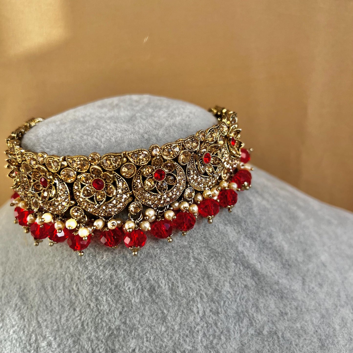 Red & Golden Choker Set/Red Indian Jewellery/ Red Chokers/Indian Jewellery/ Pakistani Jewellery/Fashion Jewellery/ Gift for Women