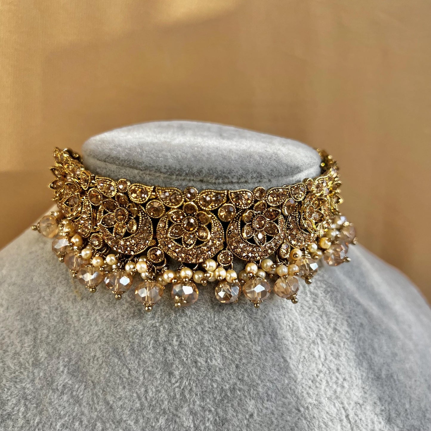 Gold & Champagne Indian Choker Set/Indian Jewellery Set/Indian Golden Set/Pakistani Jewellery/Fashion Jewellery