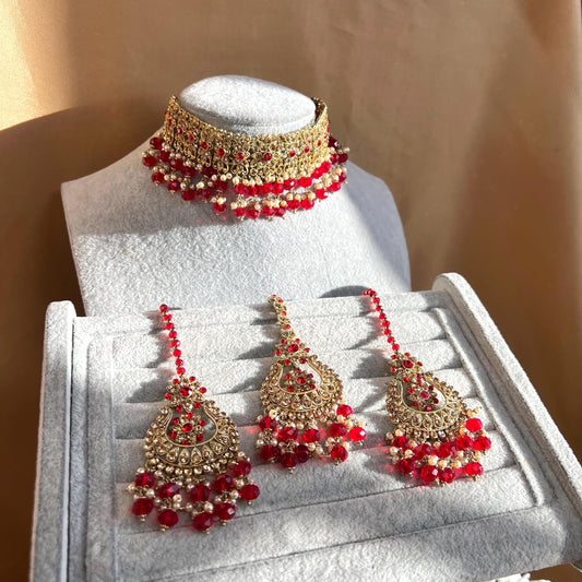 Red & Golden Choker Set/Red Indian Jewellery/ Red Chokers/Indian Jewellery/ Pakistani Jewellery/Fashion Jewellery/ Gift for Women