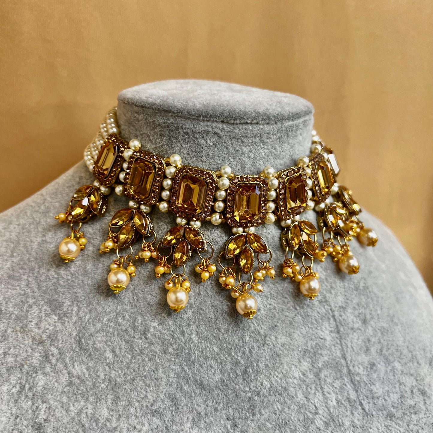 Antique Gold & Champagne Bridal Choker Set - Slightly Imperfect