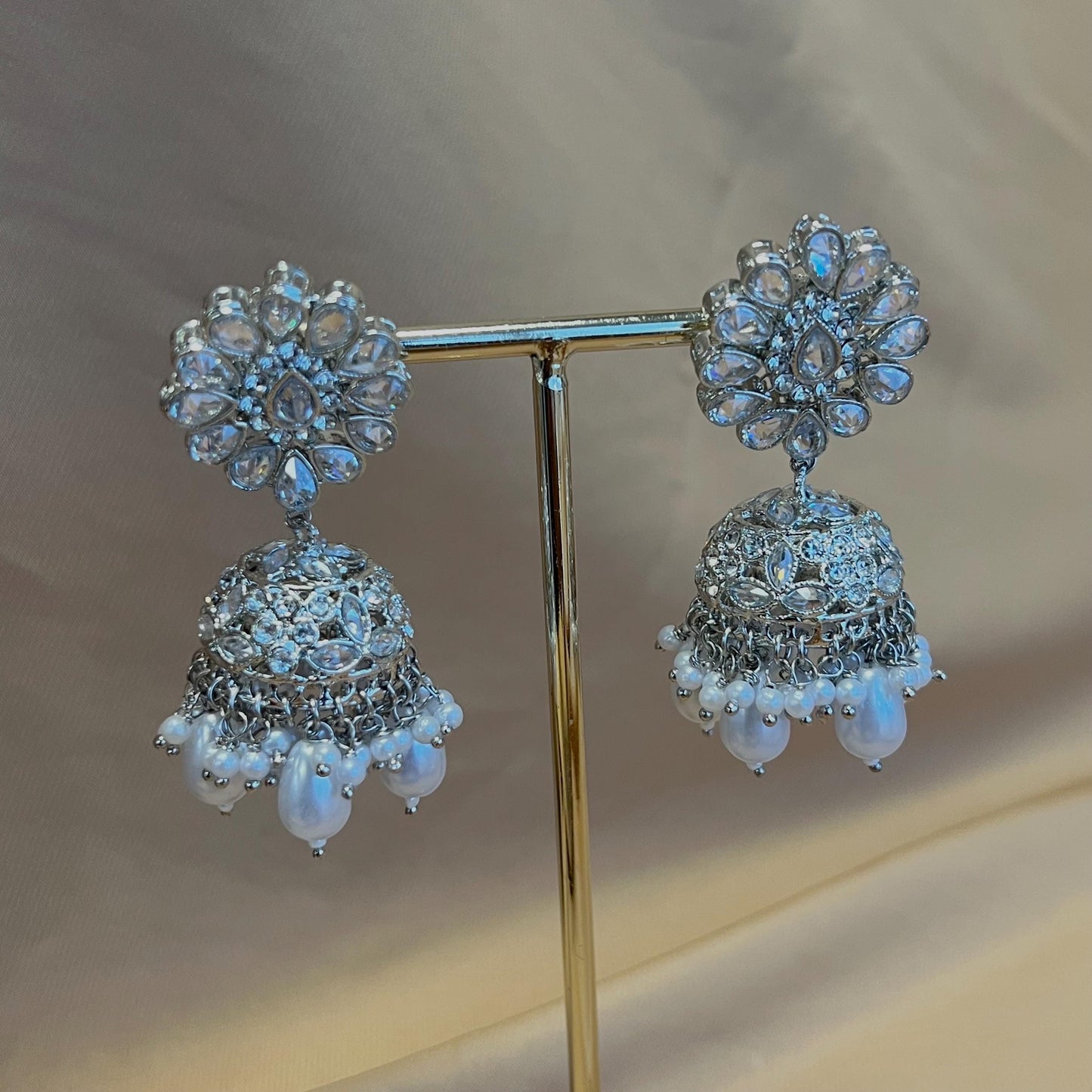 Silver Bridal Set - Pearl Indian/ Pakistani Style With Jhumka earring, Tikka/Tikli/ Wedding/ Fashion Jewellery/ Necklace set