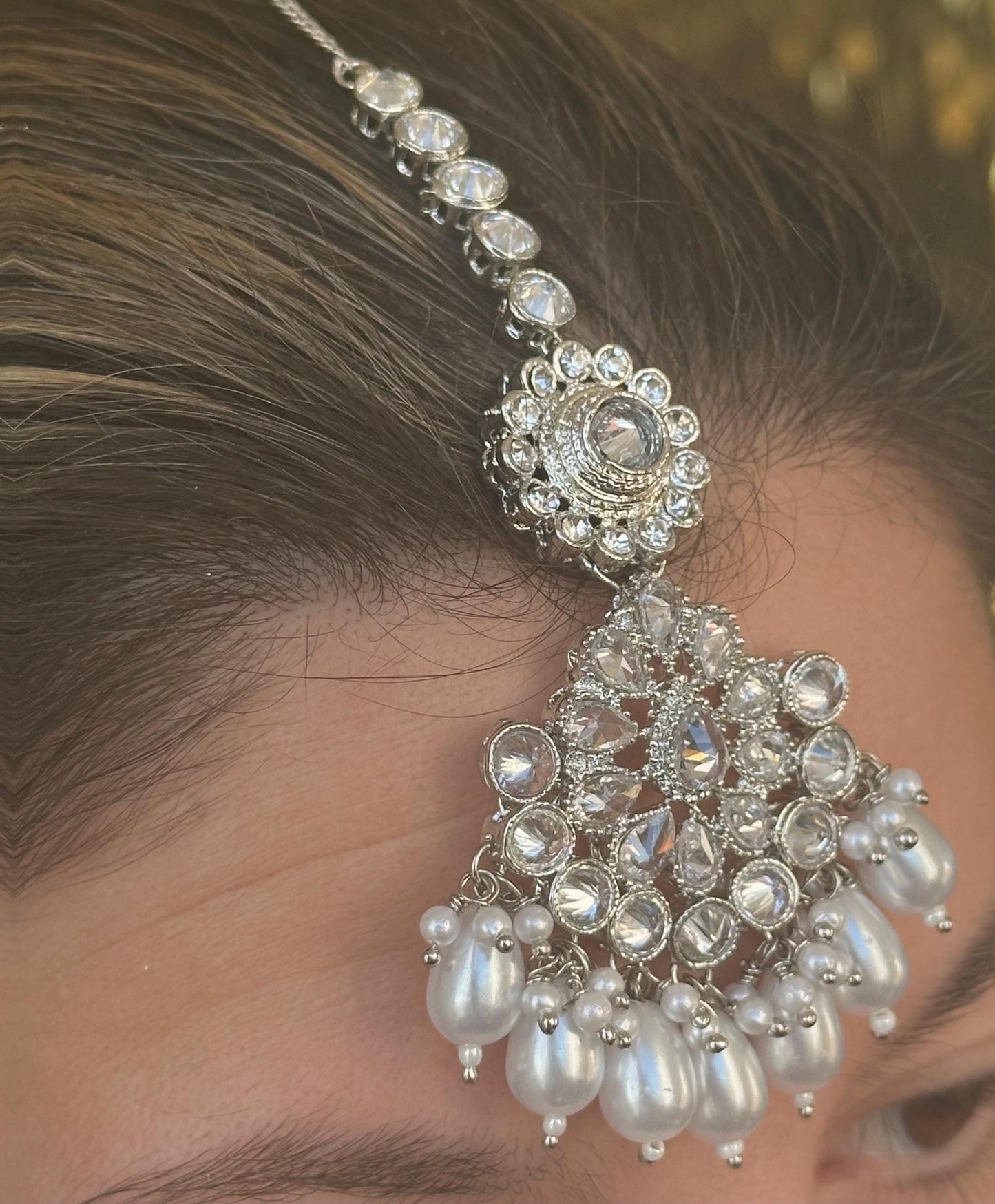 Silver Bridal Set - Pearl Indian/ Pakistani Style With Jhumka earring, Tikka/Tikli/ Wedding/ Fashion Jewellery/ Necklace set