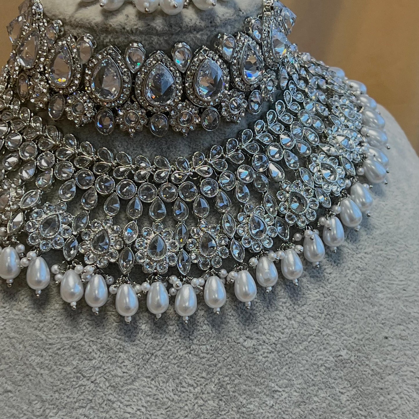 Silver Bridal Set - Pearl Indian/ Pakistani Style With Jhumka earring, Tikka/Tikli/ Wedding/ Fashion Jewellery/ Necklace set