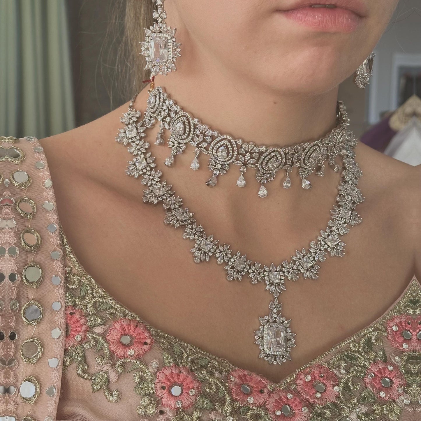 Silver Necklace & Choker Diamante Necklace with Earring/Reception/Christmas/New Years Party/Fashion Jewellery/ Gift for Women