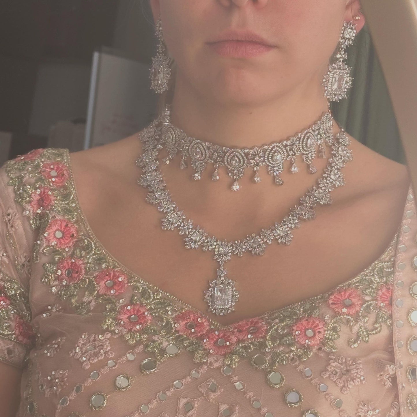 Silver Necklace & Choker Diamante Necklace with Earring/Reception/Christmas/New Years Party/Fashion Jewellery/ Gift for Women