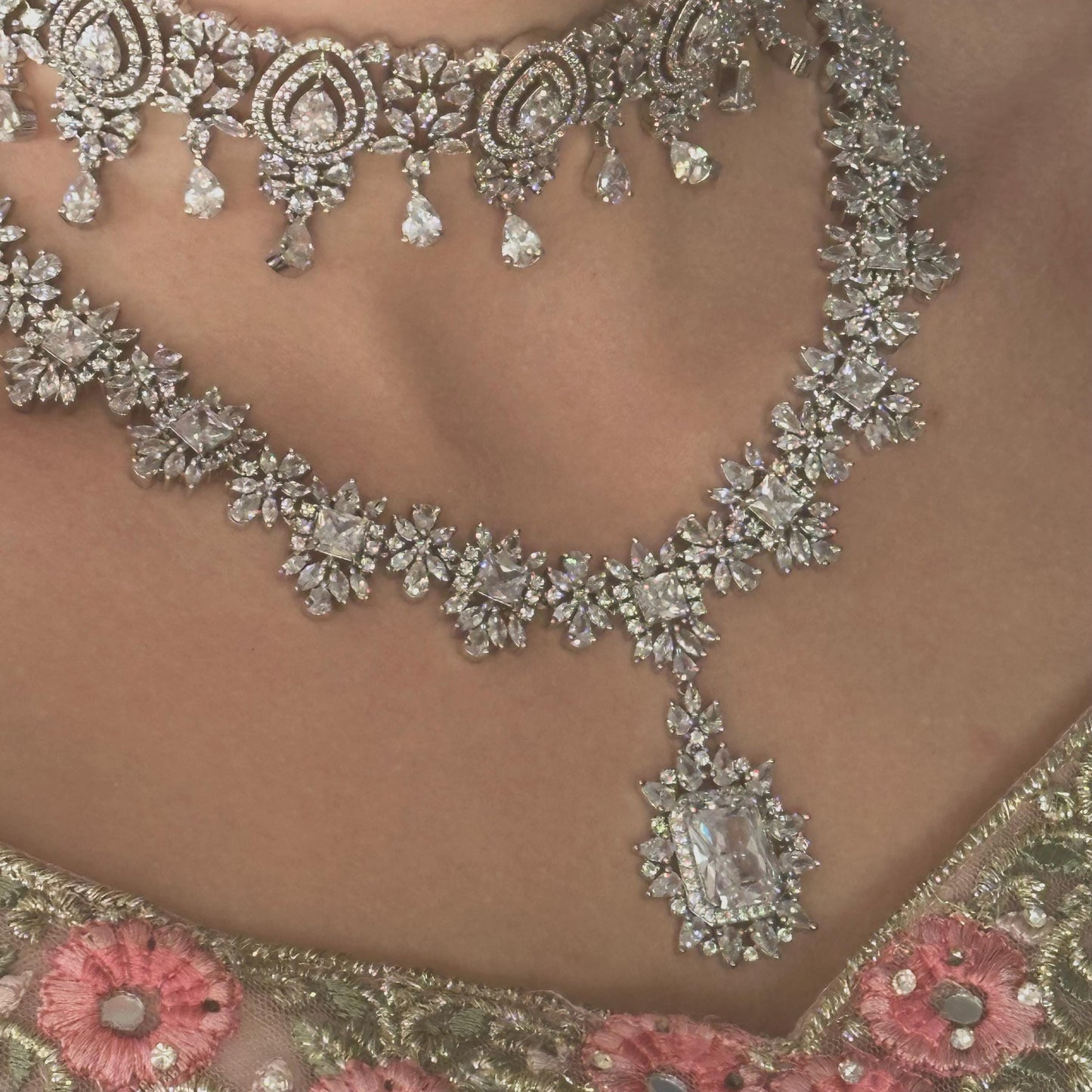 Silver Necklace & Choker Diamante Necklace with Earring/Reception/Christmas/New Years Party/Fashion Jewellery/ Gift for Women