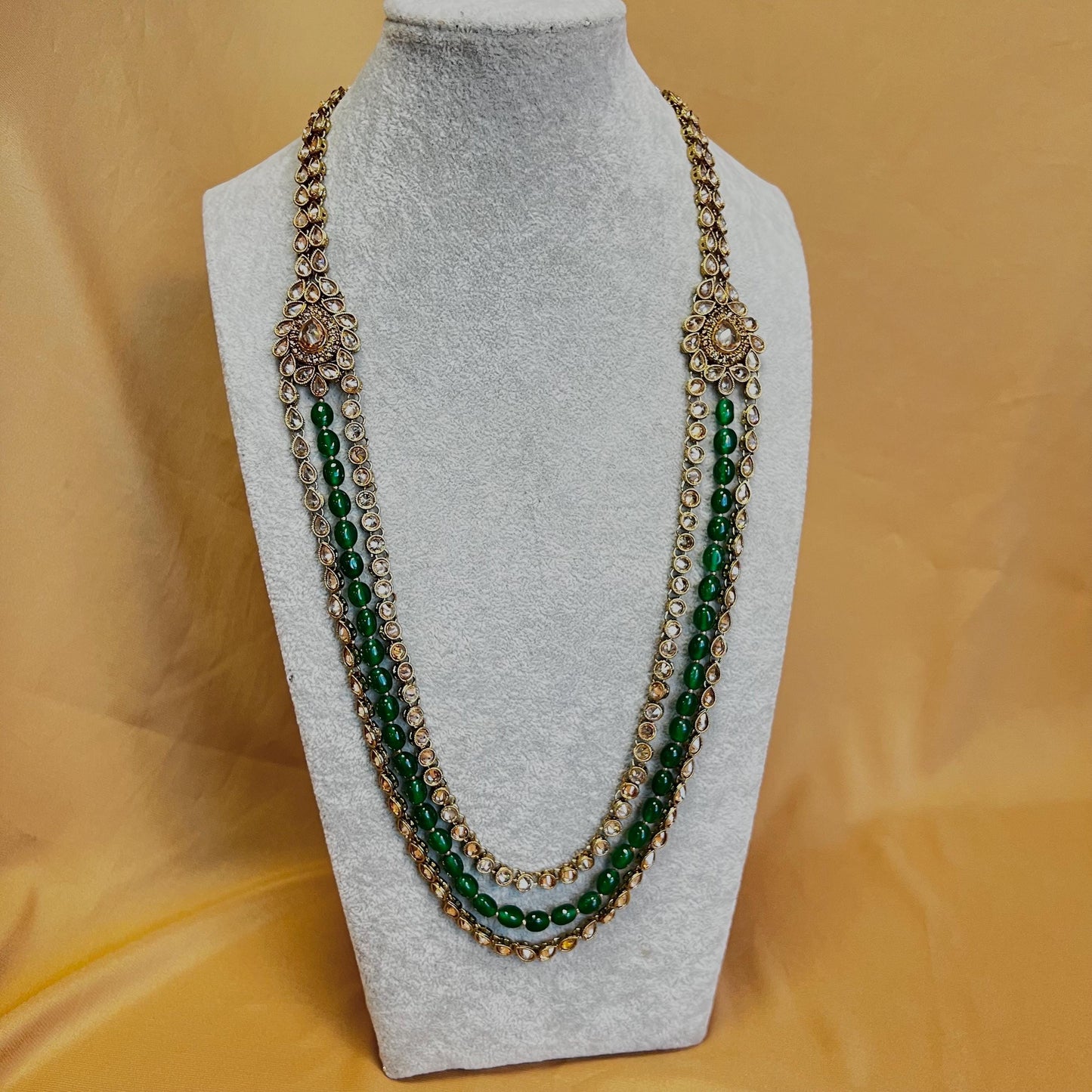 Green Champagne Long Mala/ Haar/ Long Necklace/ Waist chain/ Belt/ Sari Belt/ Unique Style/ Indian/ Pakistani/Fashion Jewellery/ Gift