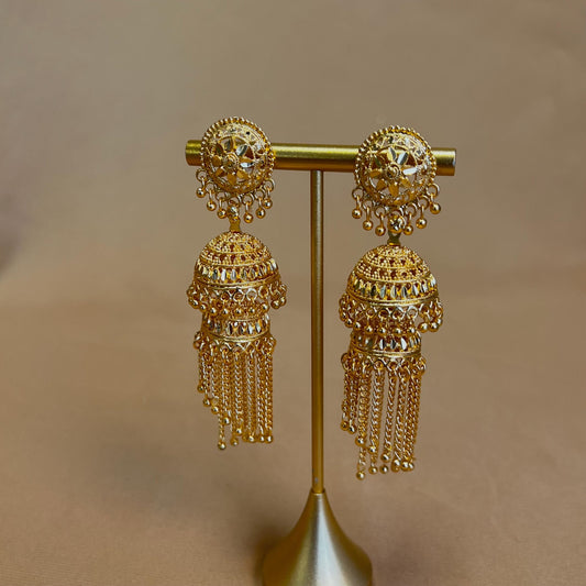 Bright Gold Flower Jhumka Earrings/ Fashion Jewellery/ Gift for Women/Indian/Pakistani style